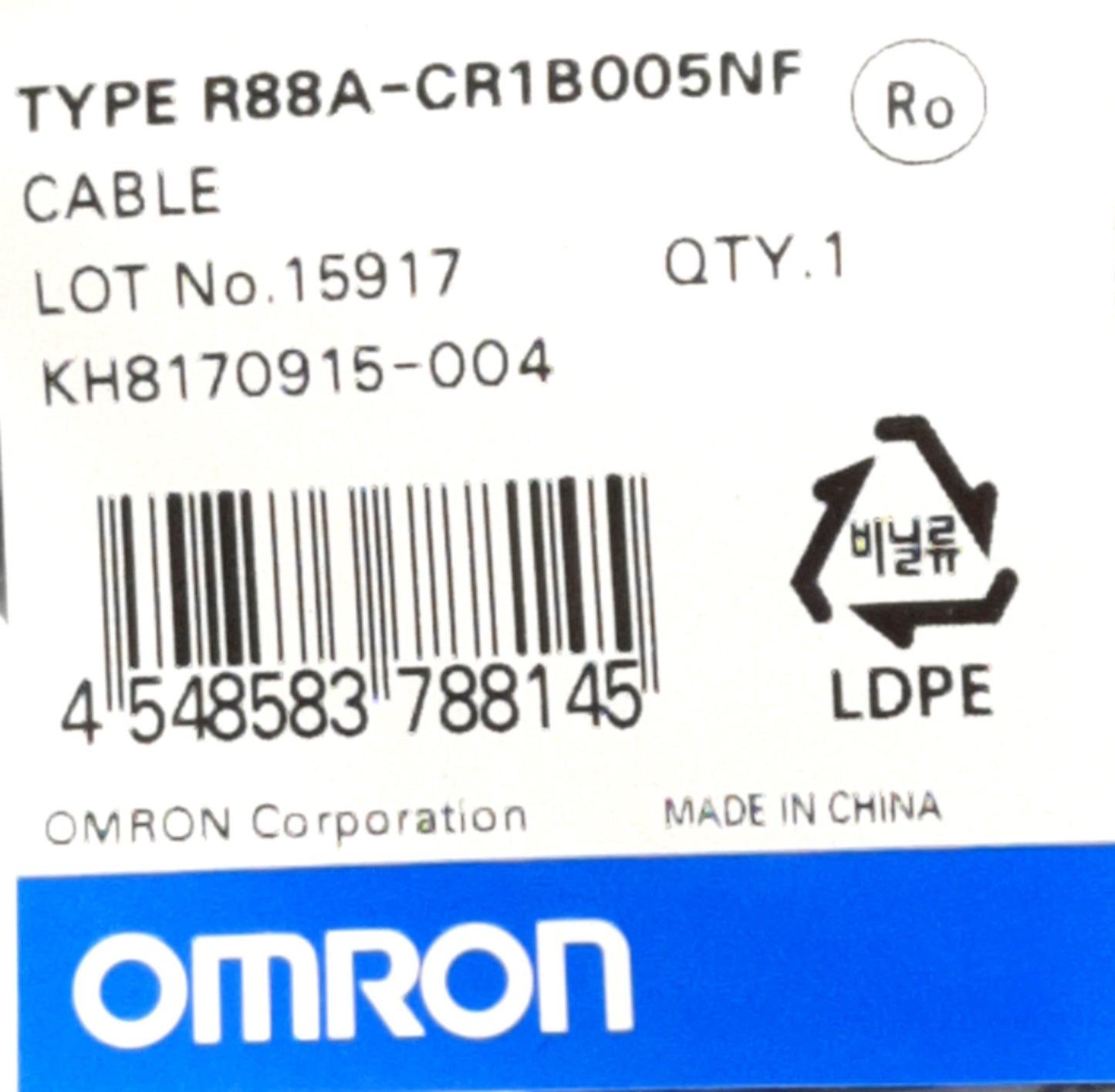 New Omron R88A-CR1B005NF 1S Series Servo Encoder Cable, 5m, 230V, 900W