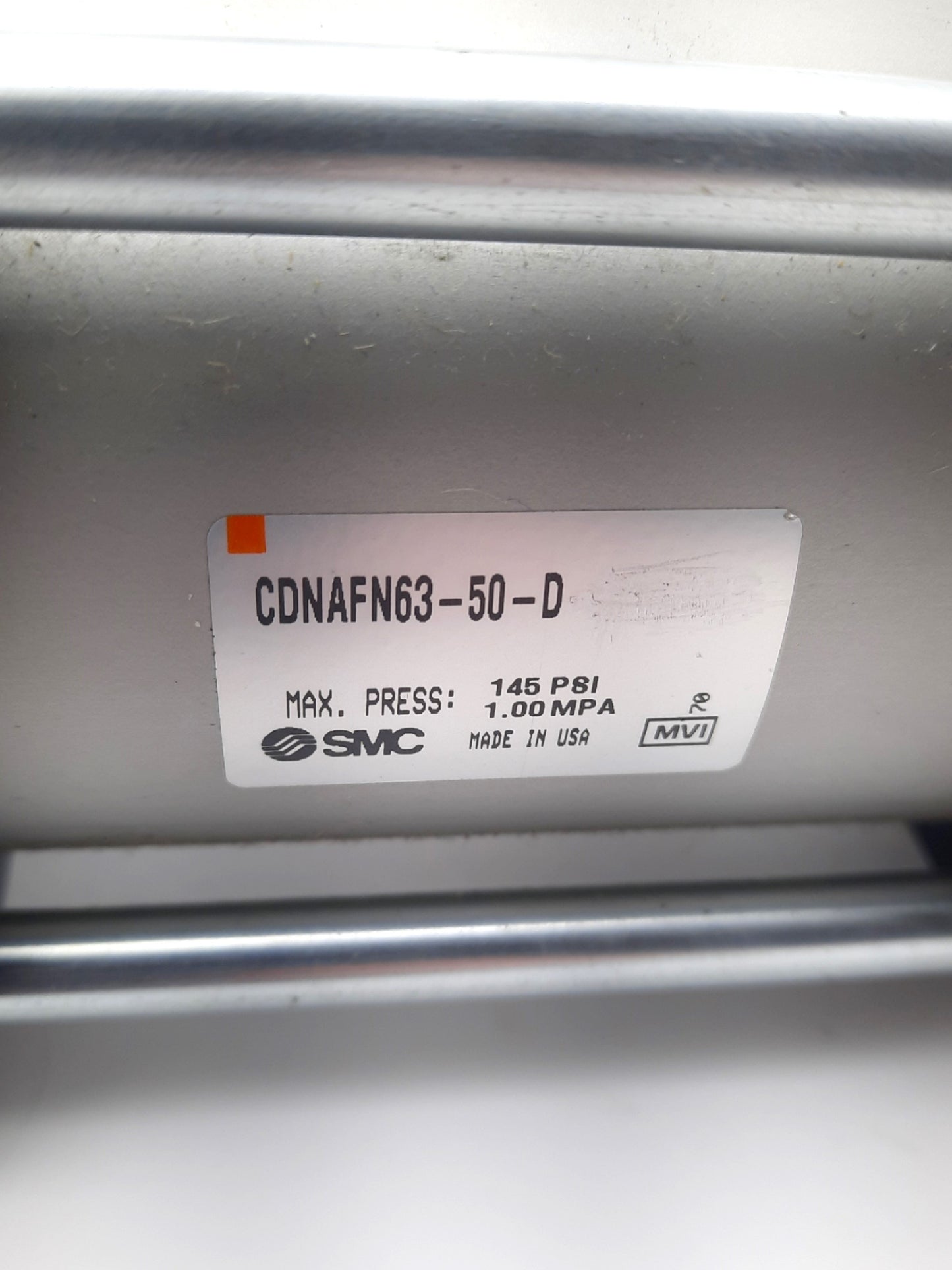Used SMC CDNA2F63-50-D Power Lock Cylinder 63mm Bore, 50mm Stroke 145PSI