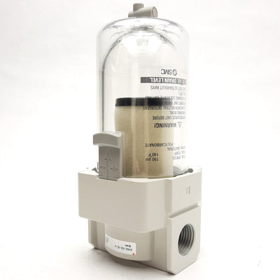 New SMC AFM40-N04-RZ-A Mist Filter/Separator, 1/2" NPT 150psi Max Right To Left Flow