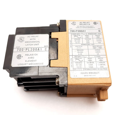 Used Allen Bradley 700-PL200A1 Control Relay, 2-Pole, Coil: 110/115-120VAC, 20A 600V