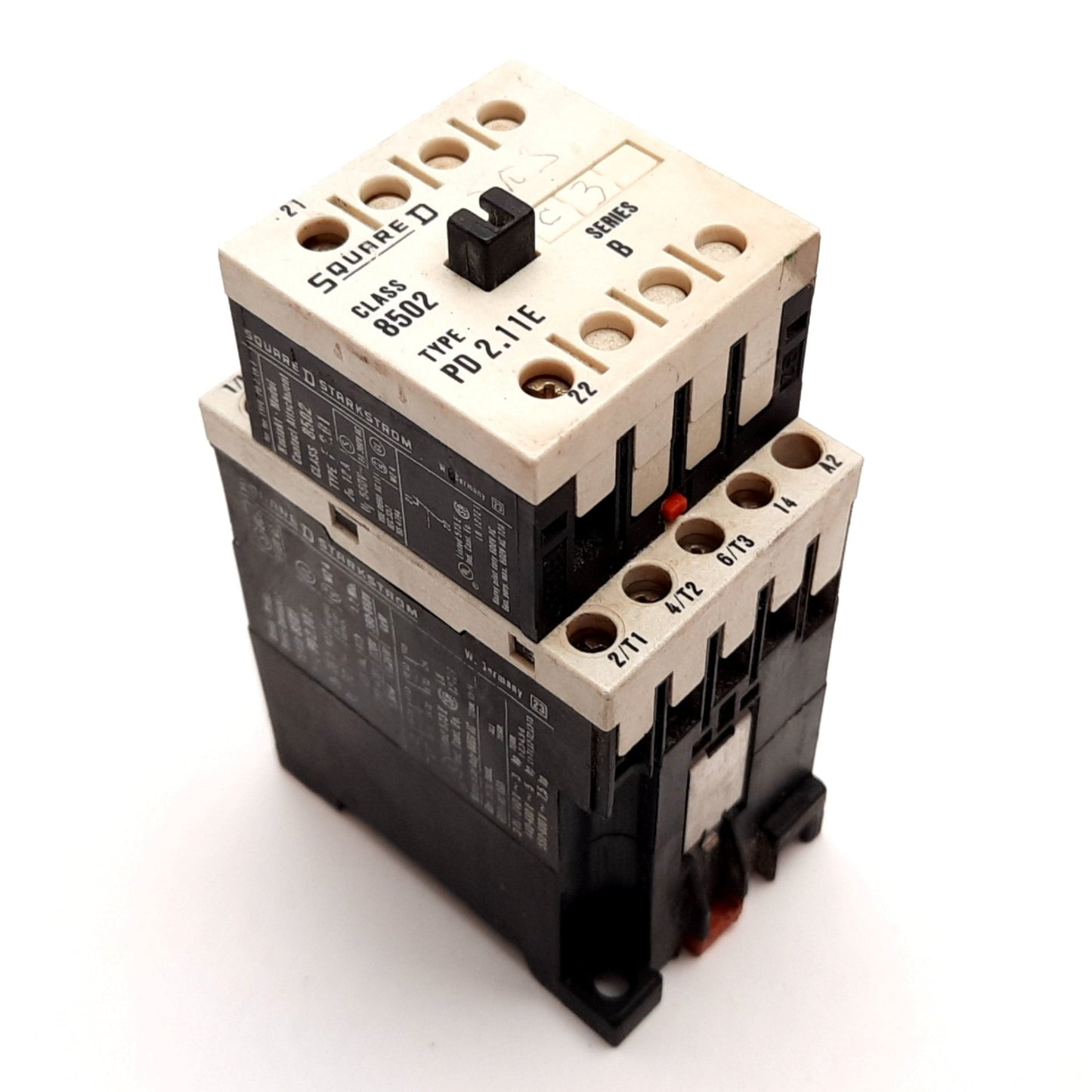 Used Square D 8502 PD2.10E Contactor, 3-Pole W/ N/O Aux, With PD2.11E Auxiliary Block