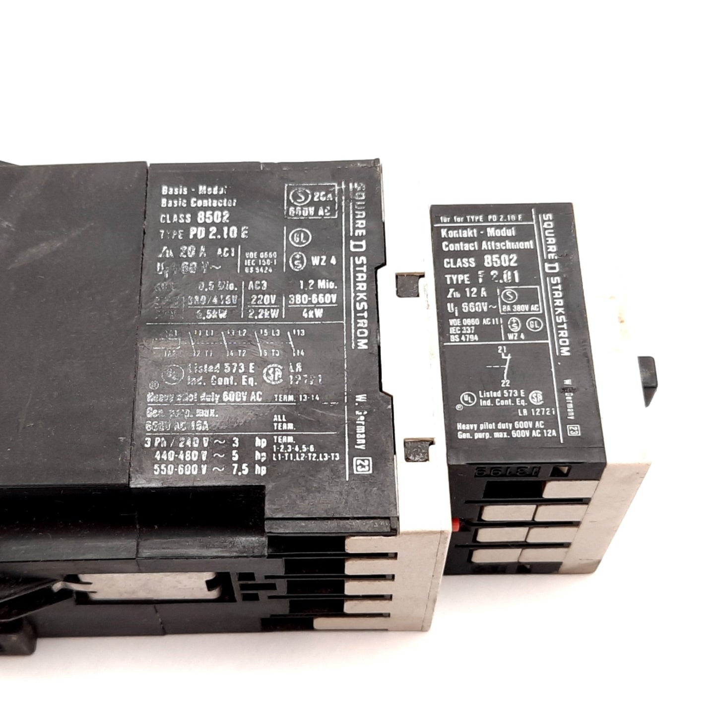 Used Square D 8502 PD2.10E Contactor, 3-Pole W/ N/O Aux, With PD2.11E Auxiliary Block