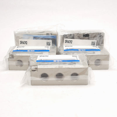 New Lot of 5 SMC SPA0112 Solenoid Valve Subplates, Ports: 1/8" NPT & 1/4" NPT