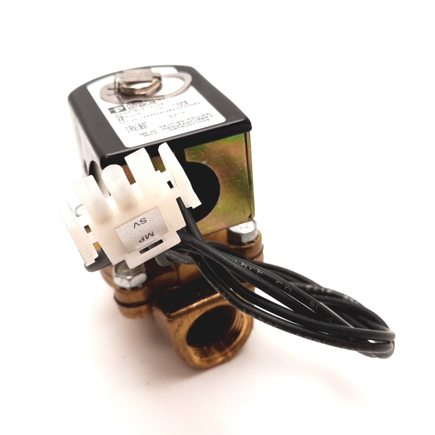 Used Parker 12F23C2148ACFGC05S Vacuum Solenoid Valve, 110/120VAC, 25psi to 10-3 Torr