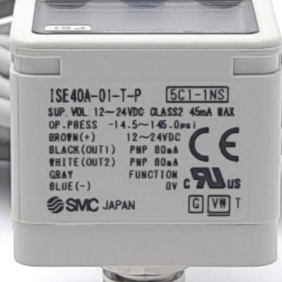 New SMC ISE40A-01-T-P-X501 Digital Pressure Switch, 12-24VDC, 80mA PNP 2 Outputs