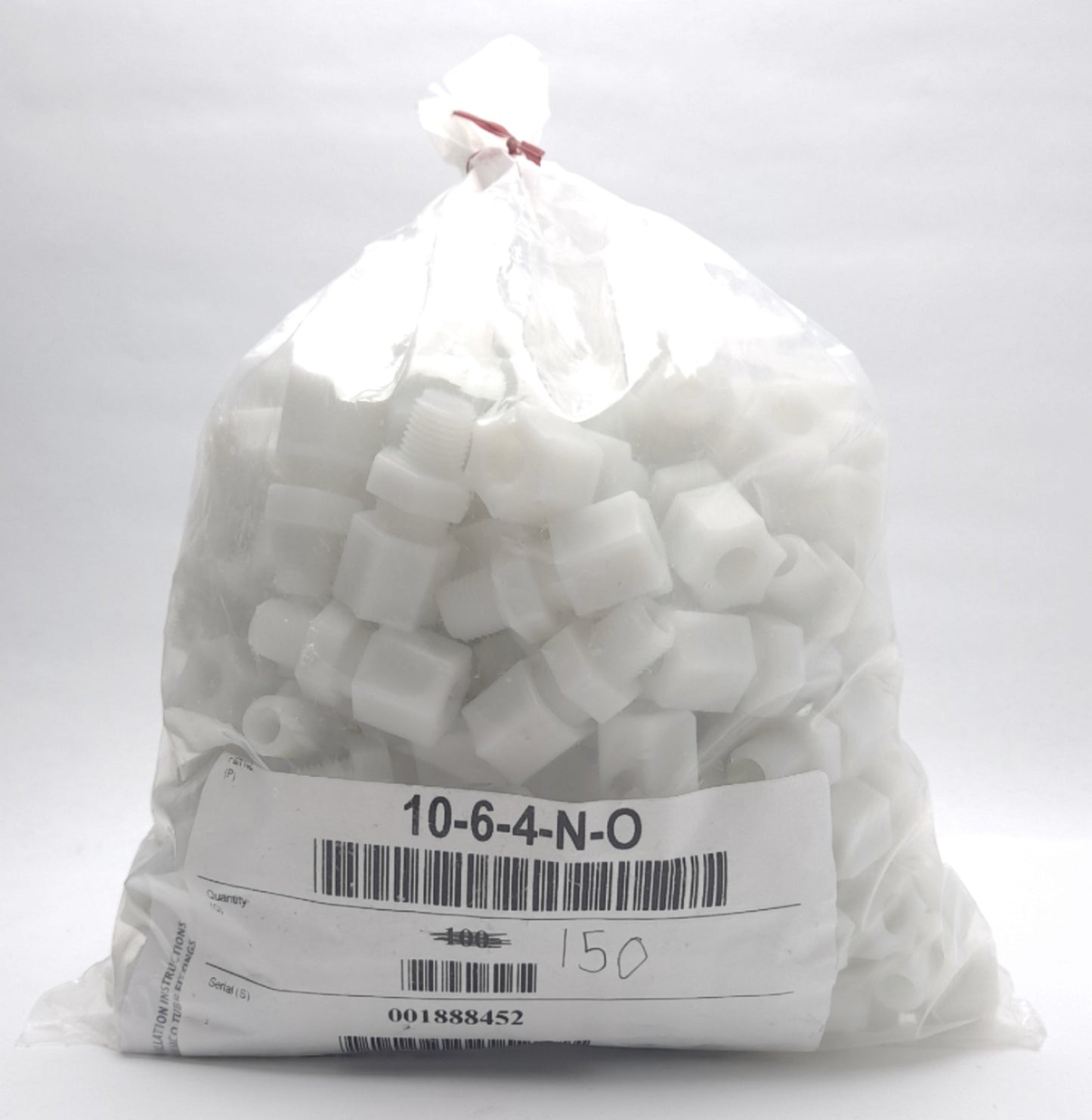 New – Open box Lot of 150 JACO 10-6-4-N-O Nylon 6 Fittings, Male Connector, 3/8" Tubing