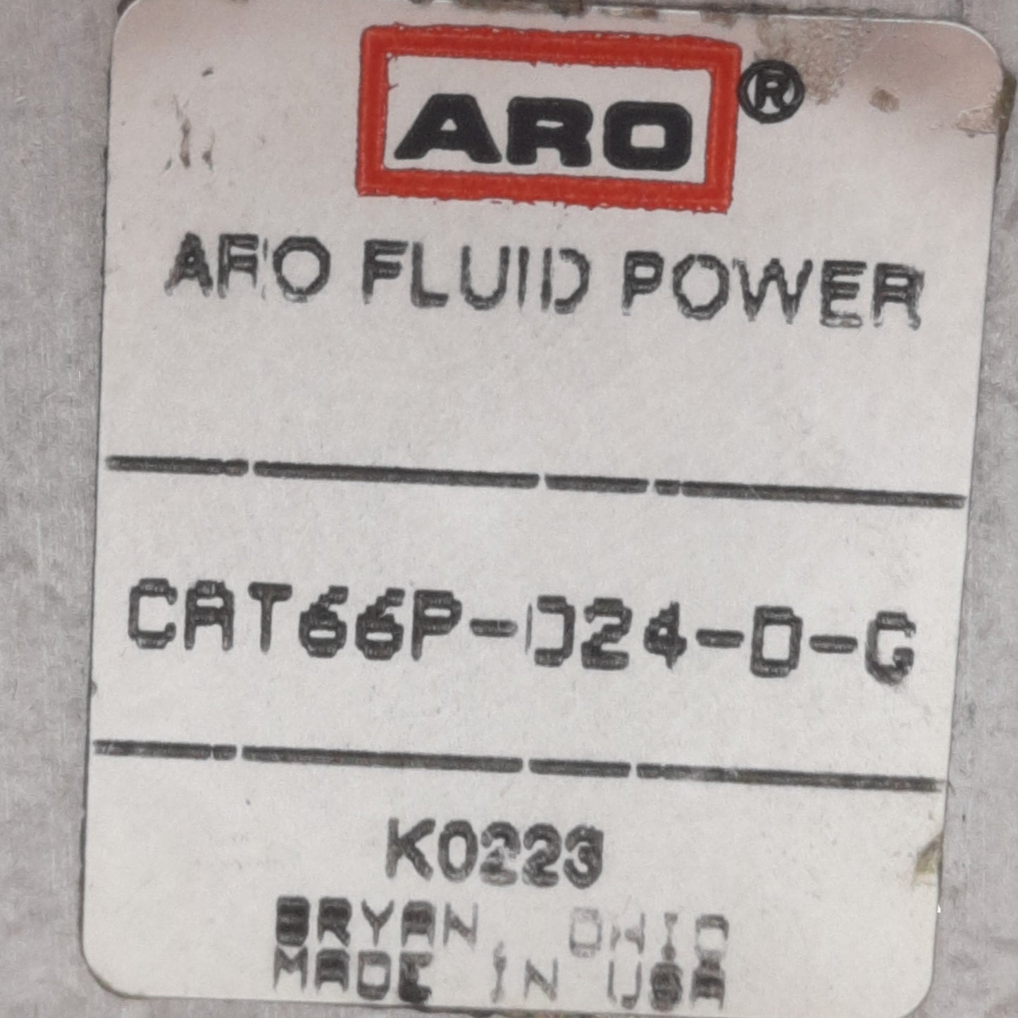 Used Ingersoll Rand ARO CAT66P-024-D-G Solenoid Valve, 2-Position 3-Port, 24VDC