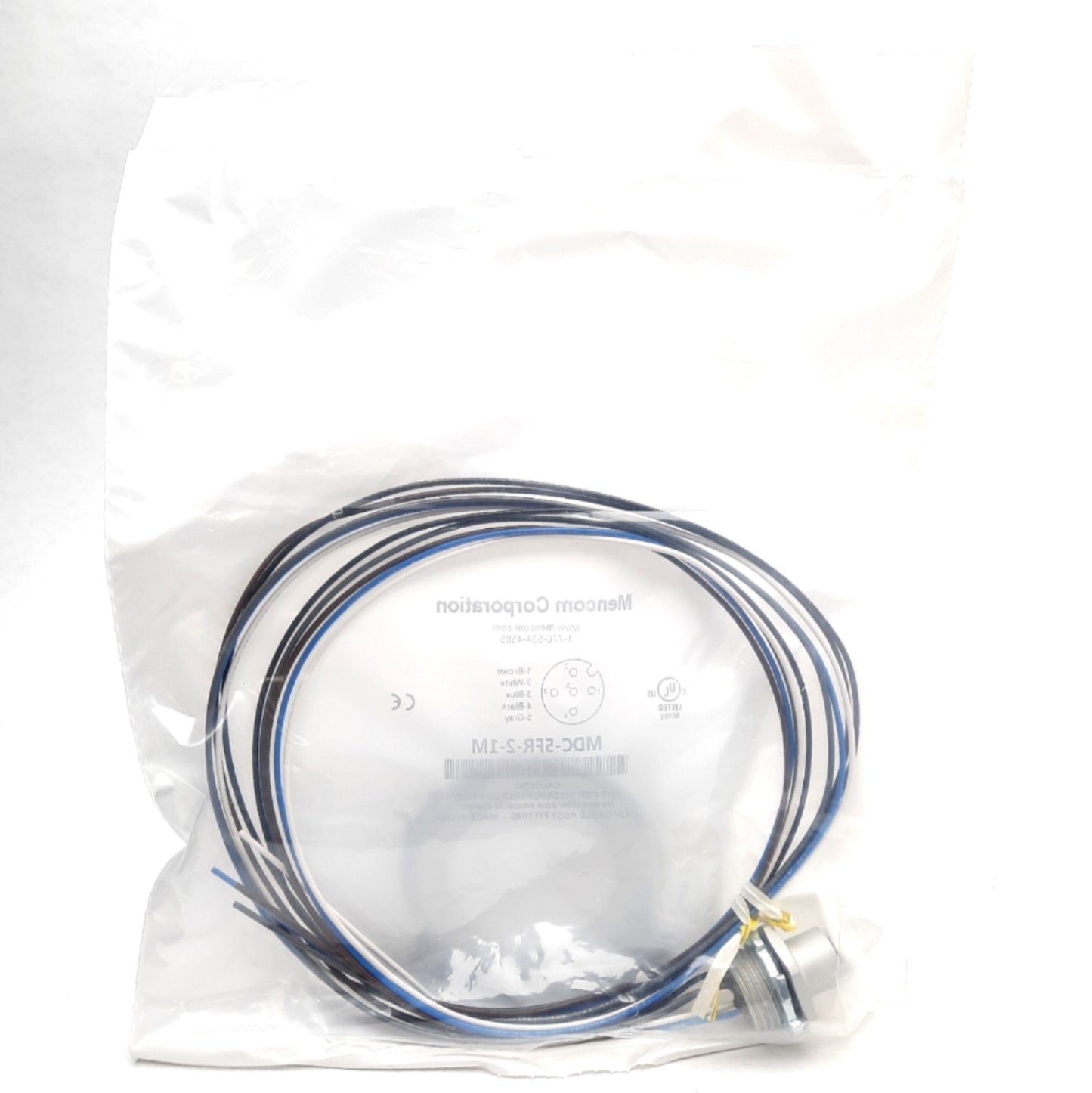 New Lot of 3 Mencom MDC-5FR-2-1M Panel Mount Connector 5-Pin Female M12, 1m