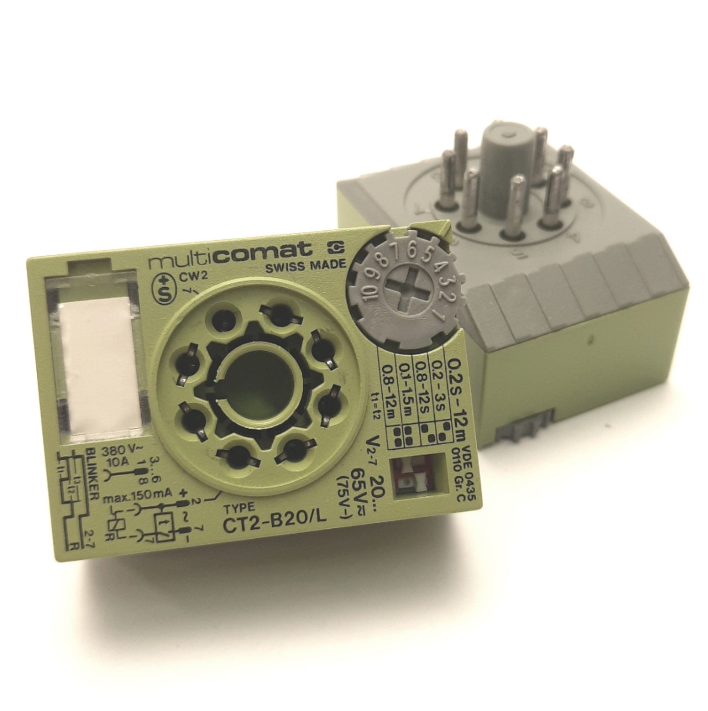 Used Lot of 2 Multicomat CT2-B20/L Timer Cube/Socket Relay 380v 10A, 0.2s-12m, 20-65V