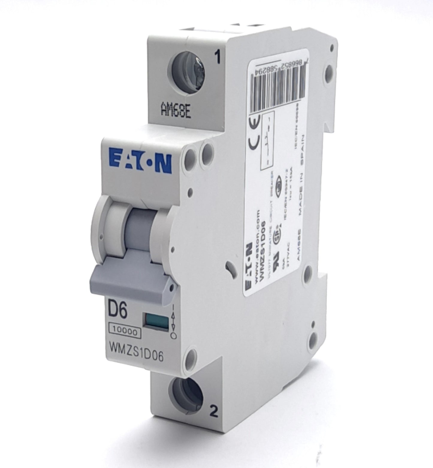 New Eaton WMZS1D06 Circuit Breaker, 6A, 277VAC, Single Pole D-Curve, DIN Rail Mount