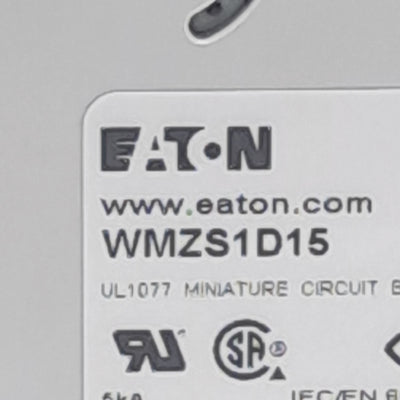 New Eaton WMZS1D15 Circuit Breaker, 15A, 277VAC, Single Pole Type D, DIN Rail Mount