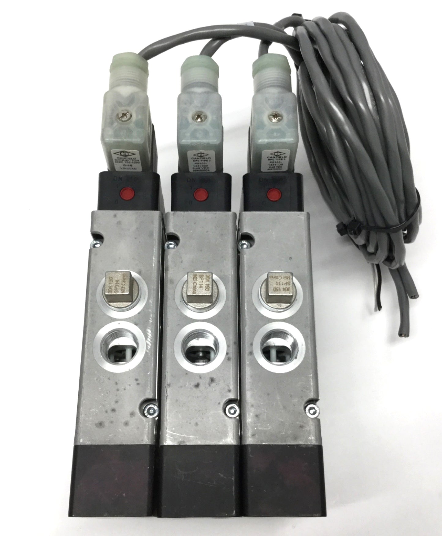 Used Norgren (3x) V62S527A-A313JB Solenoid Valves on Manifold, 5-Port 2-Pos, 24VDC