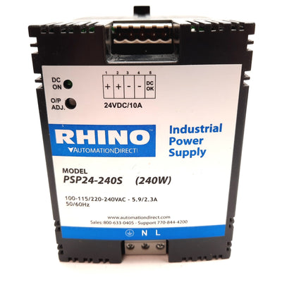 Used Automation Direct PSP24-240S Power Supply, In: 100-115/220-240VAC, Out: 24VDC