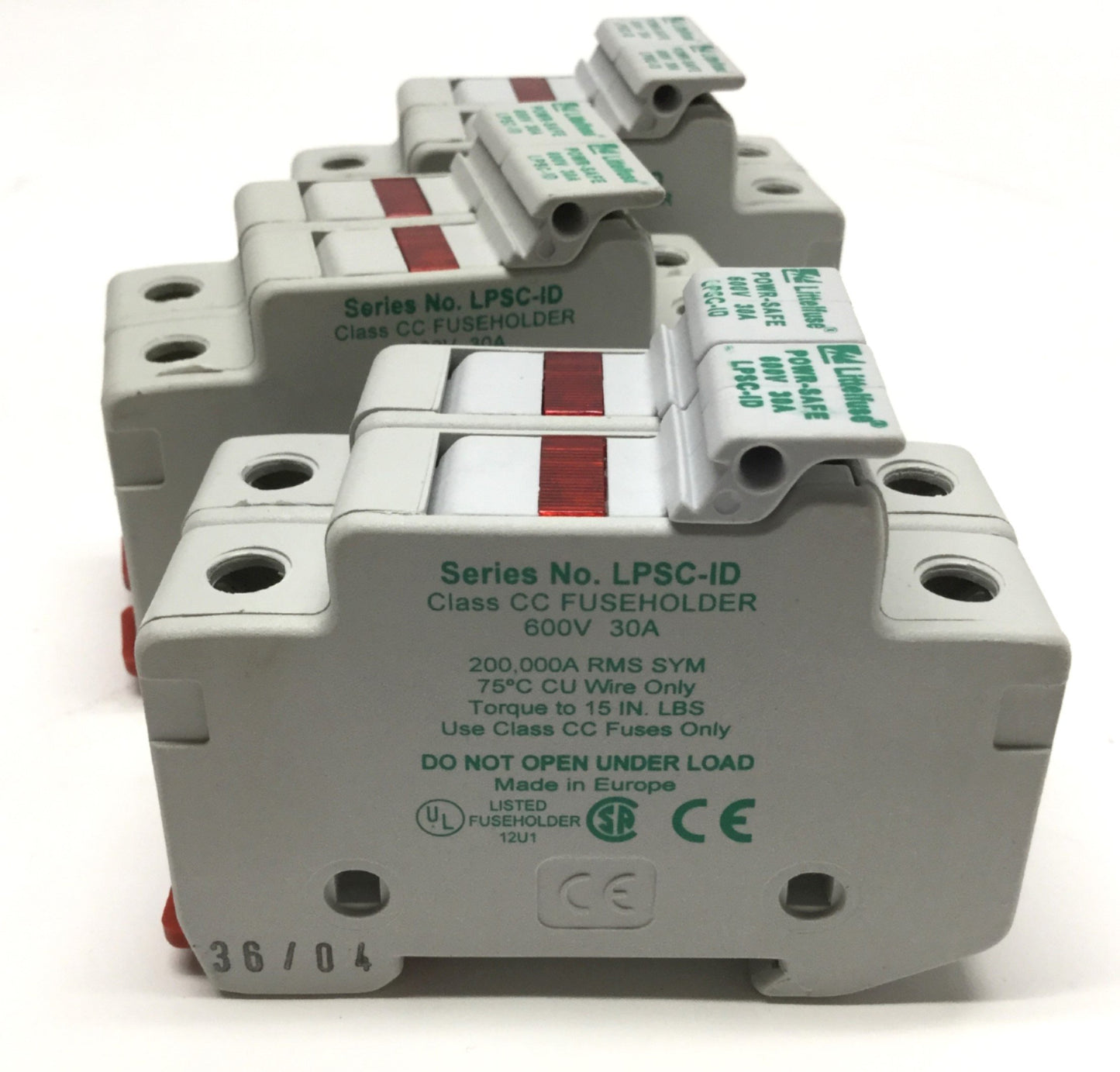Used Lot of 3 Littelfuse LPSC002ID Class CC Fuse Holder, 2-Pole, 30A w/LED Indicator