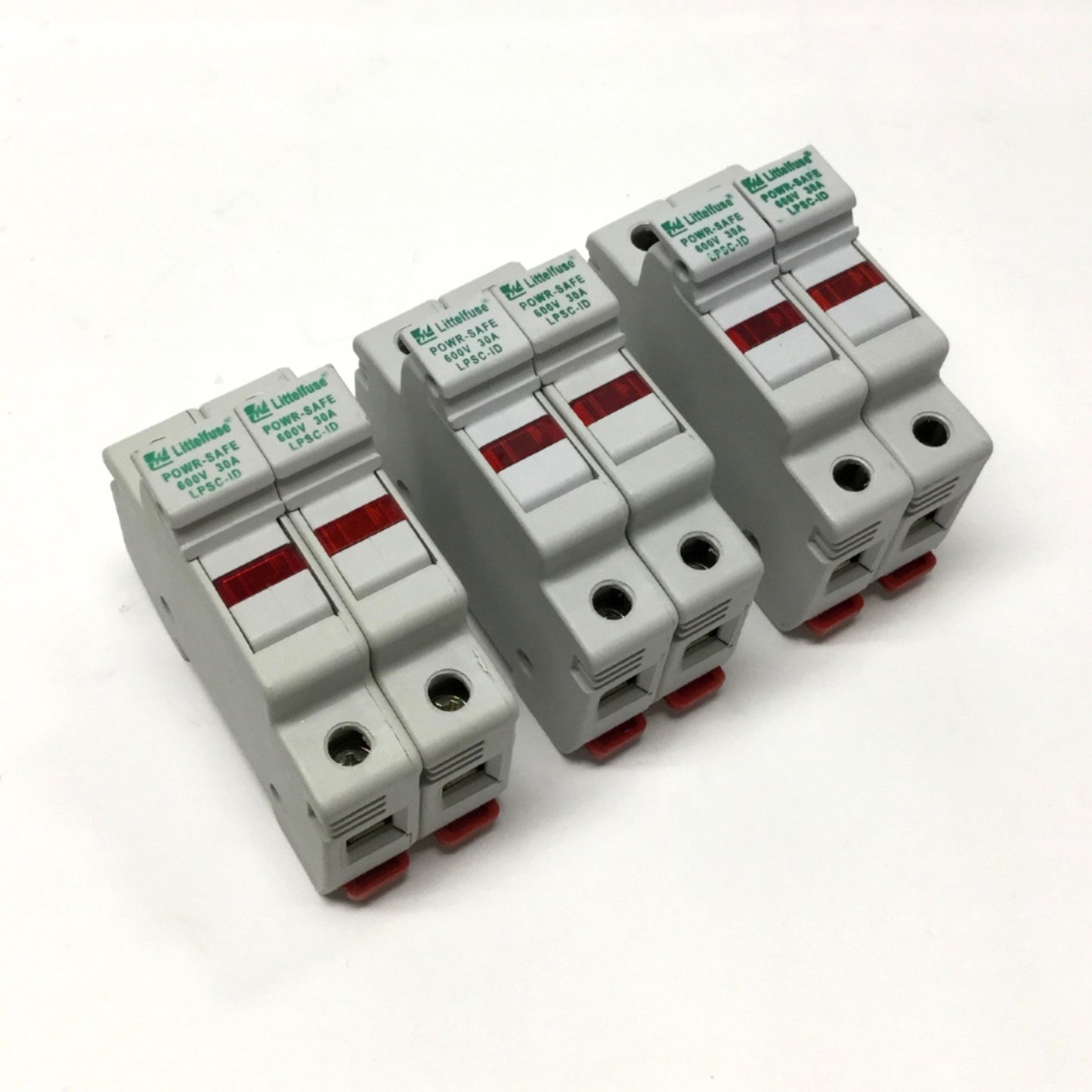 Used Lot of 3 Littelfuse LPSC002ID Class CC Fuse Holder, 2-Pole, 30A w/LED Indicator