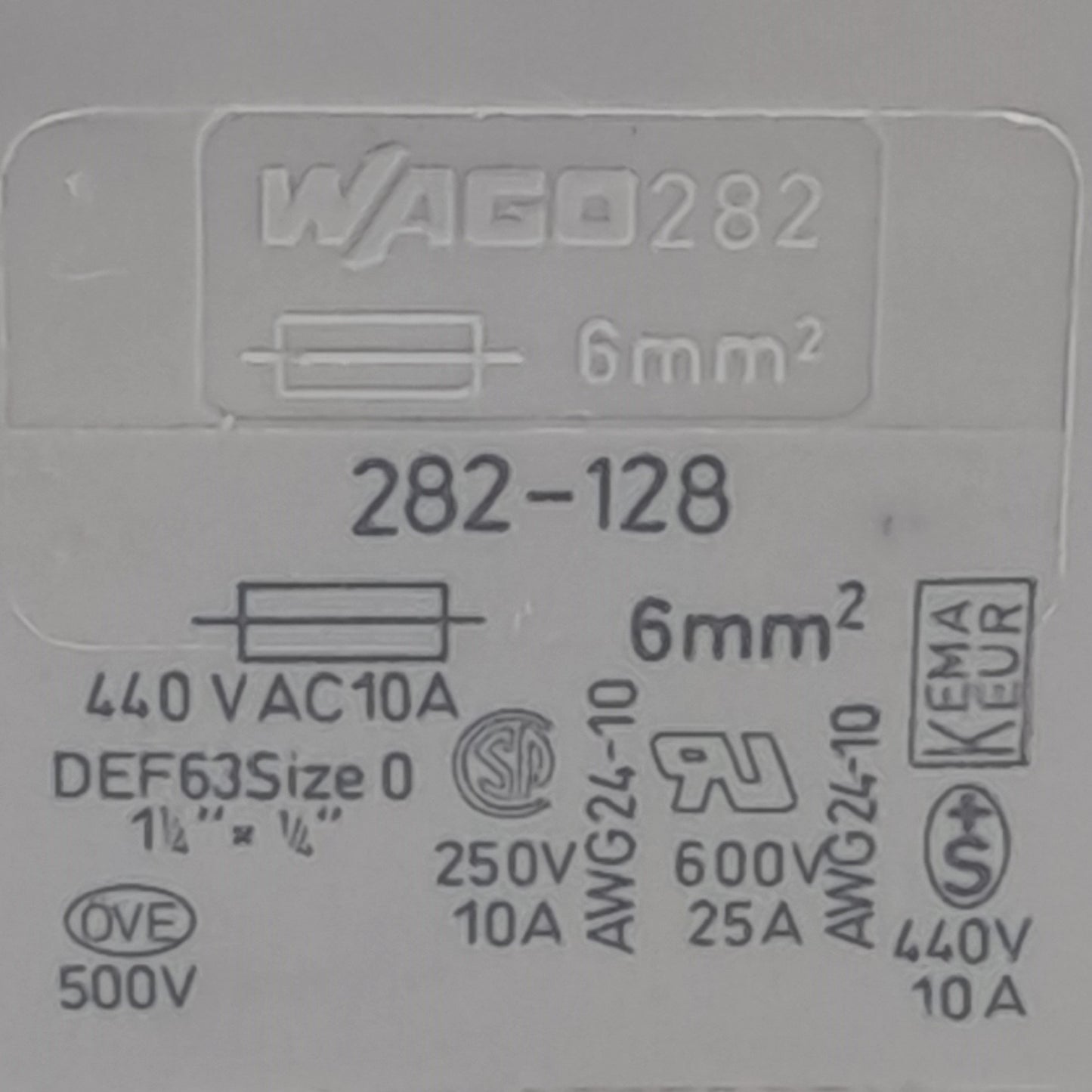 Used Lot of 5 Wago 282-128 Fuse Terminal Block 6mm2 440VAC 10A