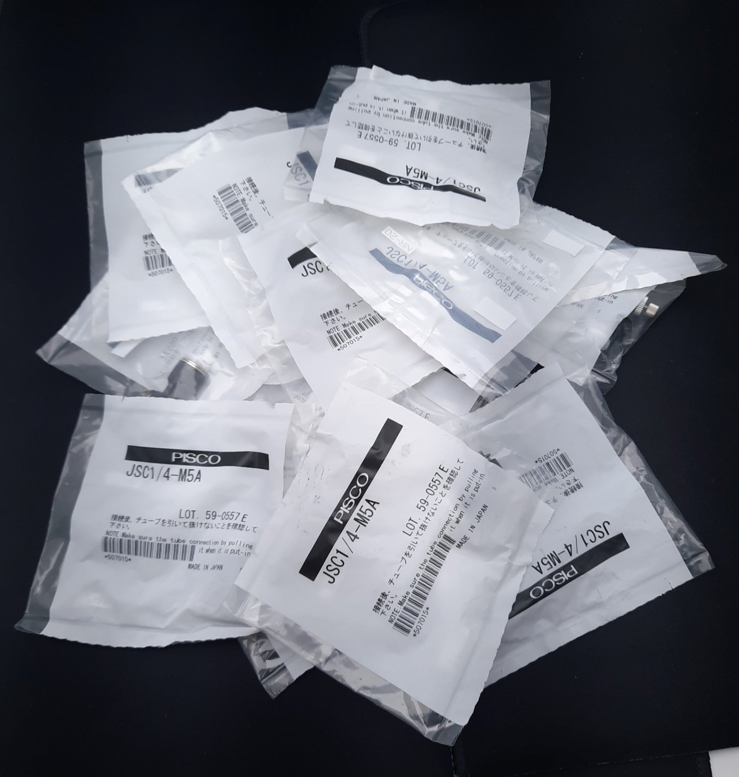 New Lot of 13 Pisco JSC1/4-M5A Flow Control Push to Connect 1/4", M5x0.8, 0.1-0.9MPa