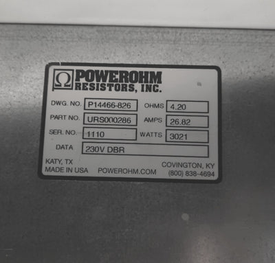 New – Open box Powerohm URS000286 Braking Resistor, 600V 26.8A, 3021W, 4.2 Ohms, GCE8