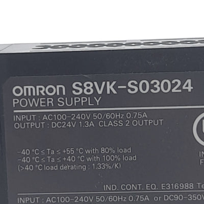 New Omron S8VK-S03024 Switch Mode Power Supply, 100-240VAC, 24VDC 1.3A Rated Output