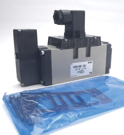 New SMC VFR5110R-5DZ 5 Port Solenoid Valve 24VDC Coil DIN Terminal 2 Position Single
