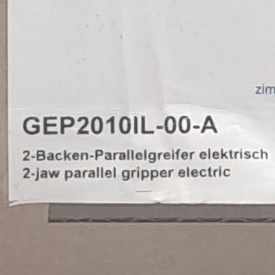 New Zimmer GEP2010IL-00-A 2-Jaw Parallel Gripper, 10mm Stroke, 50-200N Grip, 24V, 1A