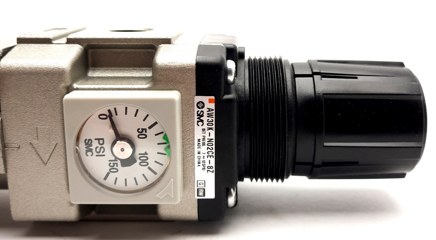 New SMC AW30K-N02CE-8Z Filter Regulator 1/4"NPT 3/8" P2C Drain 7~125psi 150psi Max
