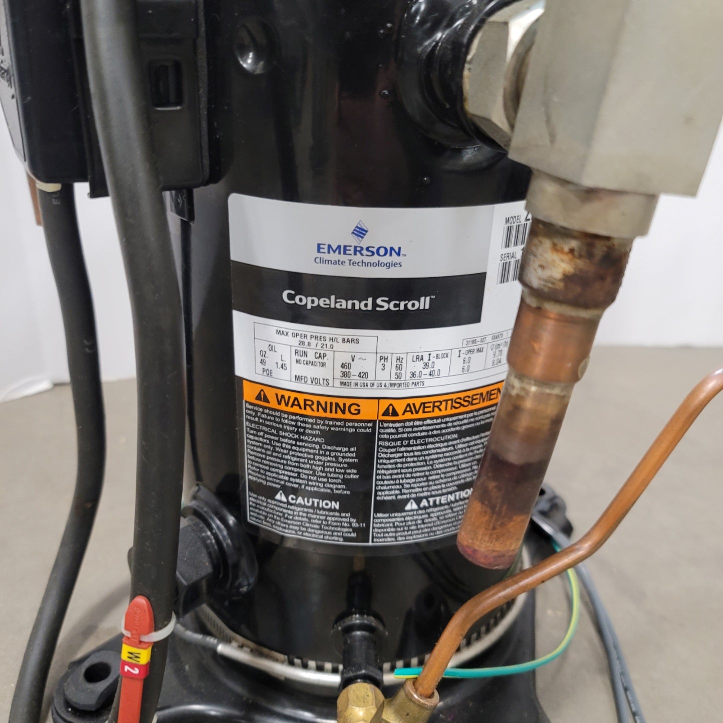 Used Emerson ZF09K4E-TFD-961 Copeland Low Temperature Scroll Compressor 3HP, 460VAC