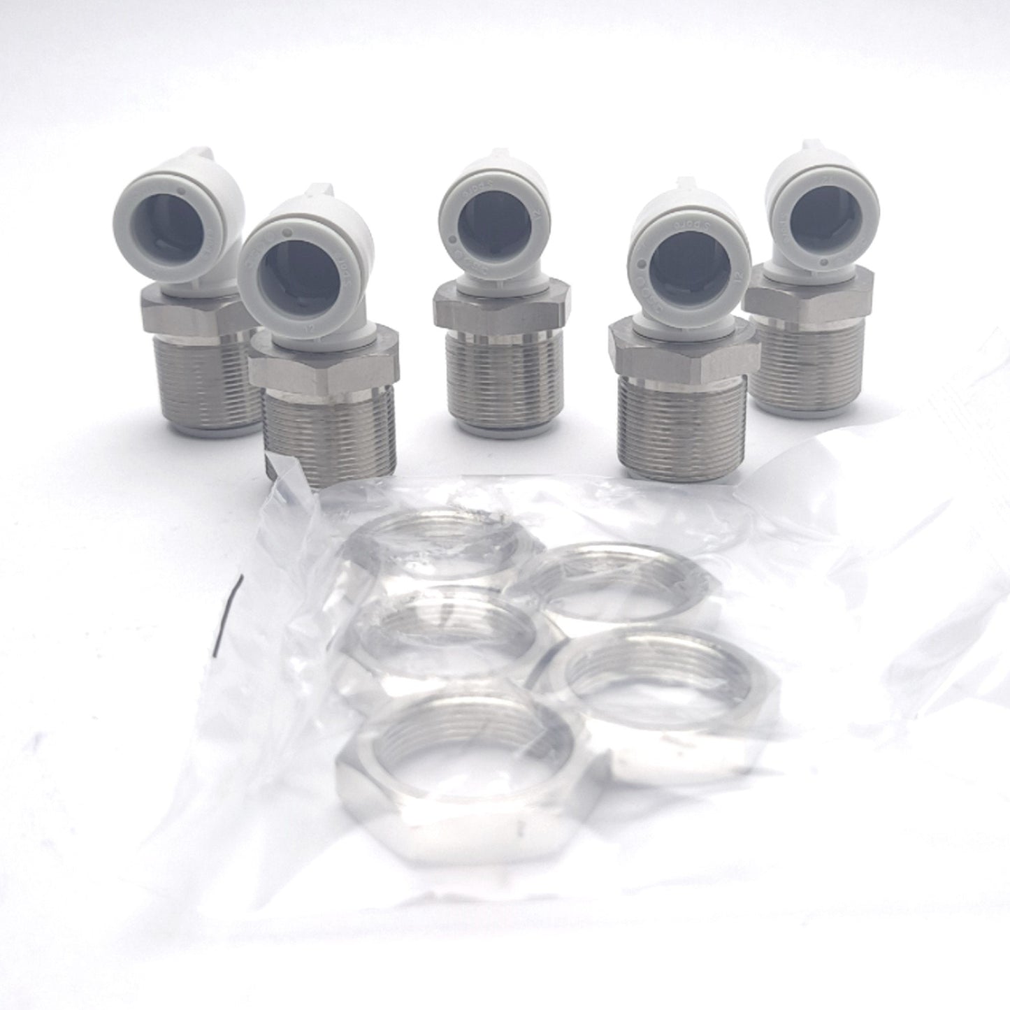 New Lot of 5 SMC KQ2LE12-00N Bulkhead Male Elbow Fitting, ø12 Tubing/Port Size