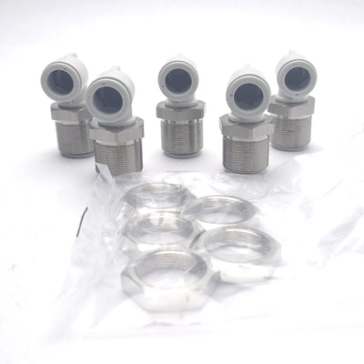 New Lot of 5 SMC KQ2LE12-00N Bulkhead Male Elbow Fitting, ø12 Tubing/Port Size