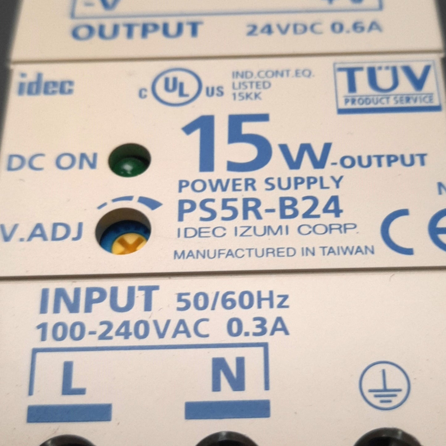 Used Idec PS5R-B24 DIN Rail Power Supply 100-240VAC Input 24VDC 0.6A Output