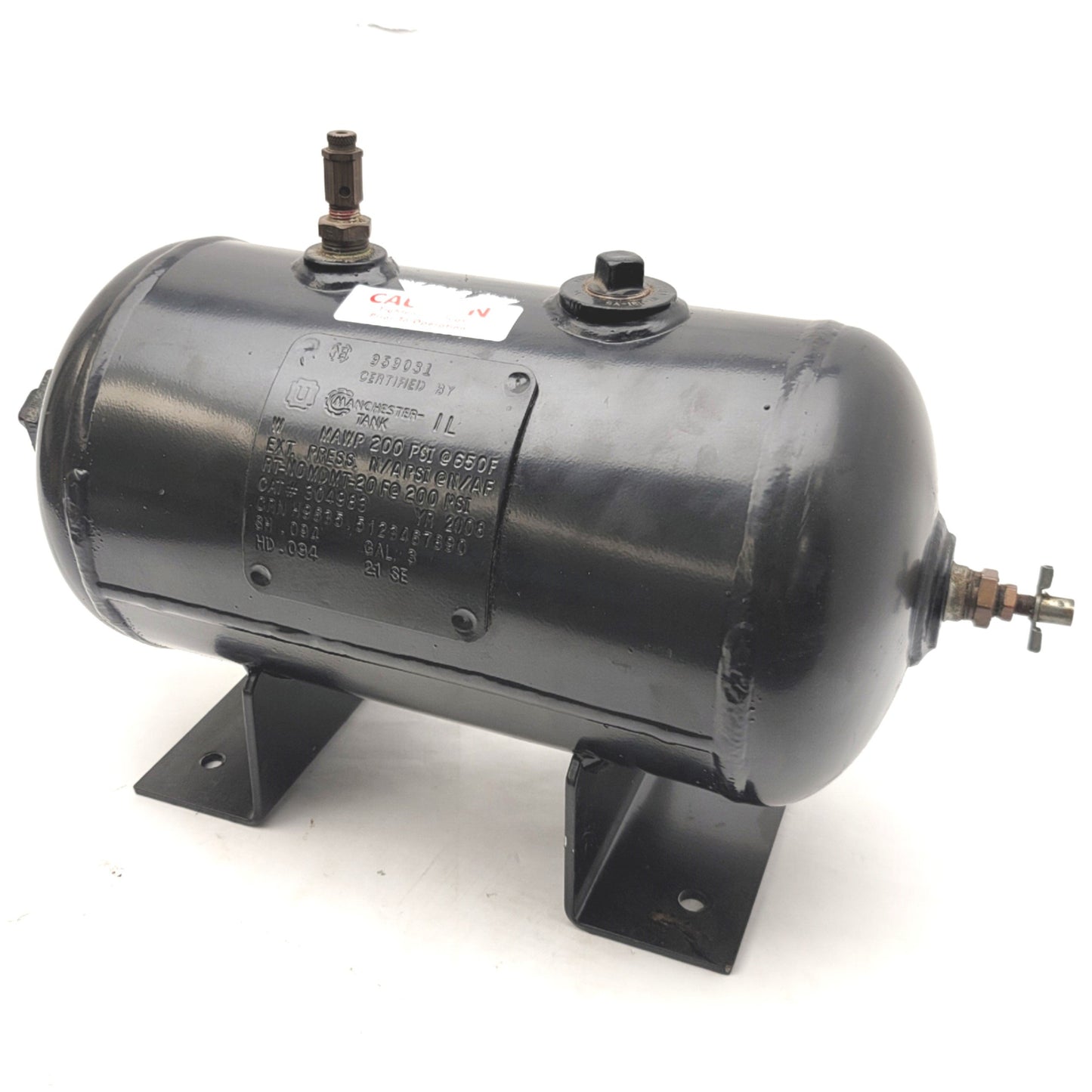 Used Manchester Tank 304983 Universal Horizontal Air Receiver, 3 Gallons, 200PSI