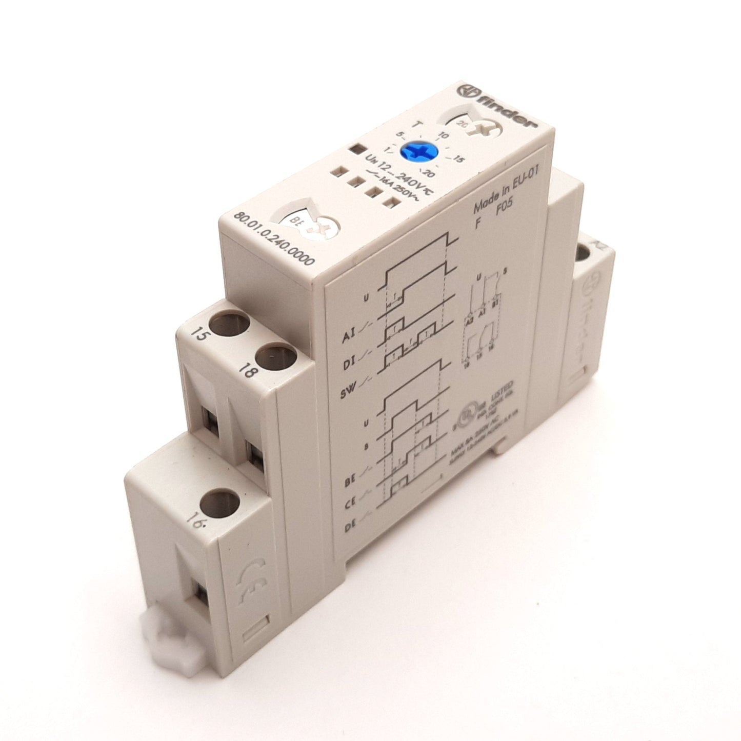 Used Finder 80.01.0.240.0000 Time Delay Relay, SPDT, 0.1sec to 24hrs, 12-240VAC/DC