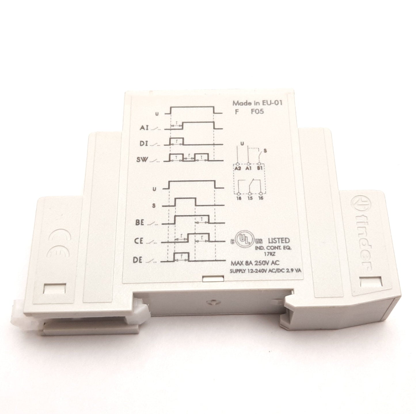Used Finder 80.01.0.240.0000 Time Delay Relay, SPDT, 0.1sec to 24hrs, 12-240VAC/DC