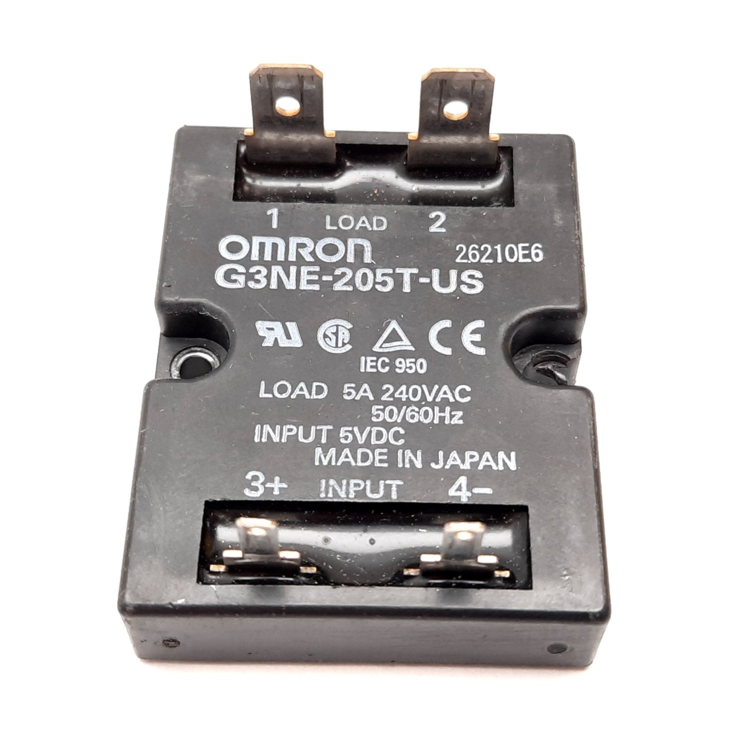 Used Omron G3NE-205T-US Solid State Relay, Control: 5VDC, Contact: 240VAC 5A
