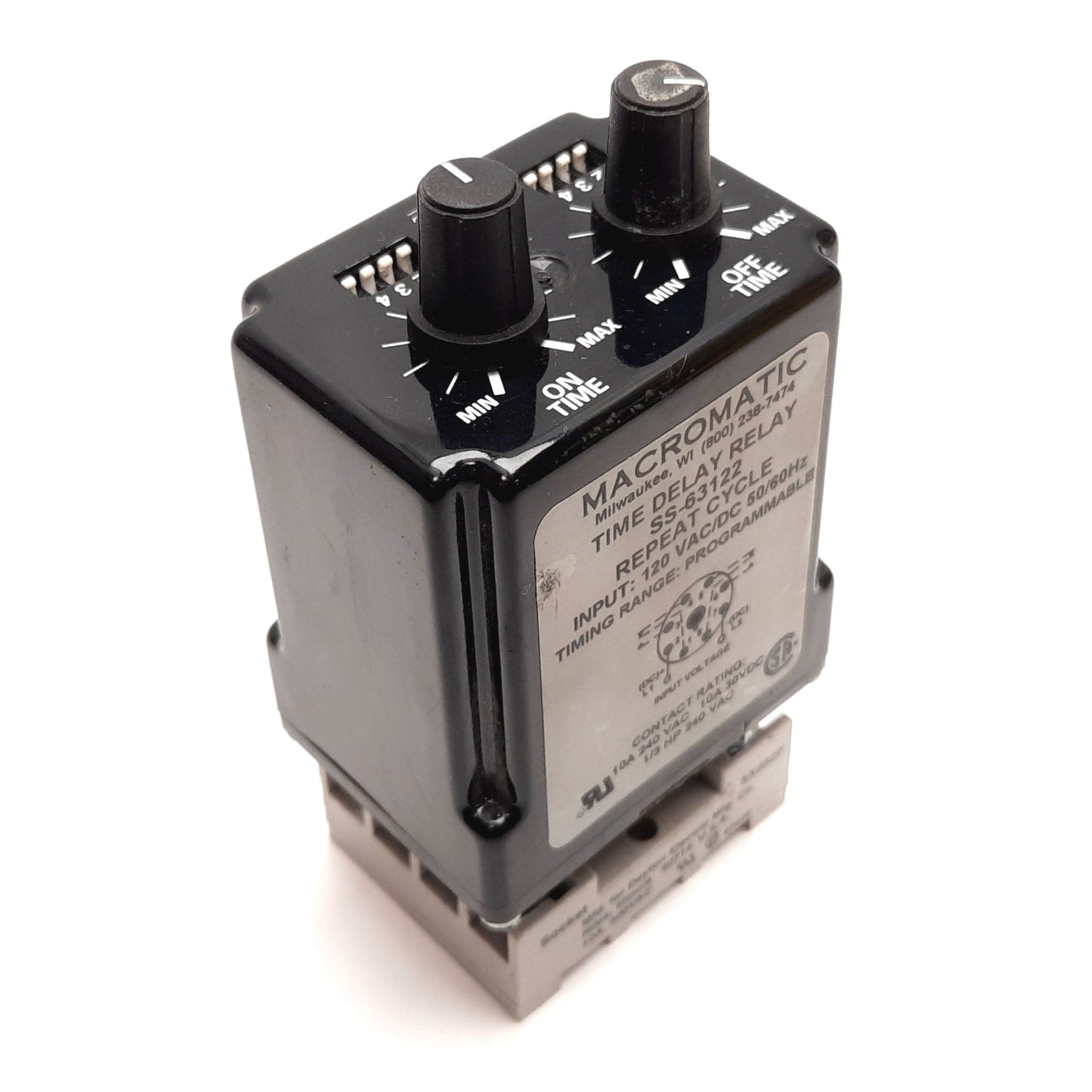 Used Macromatic SS-63122 Time Delay Relay, 0.6sec to 24hrs, Input: 120VAC/DC