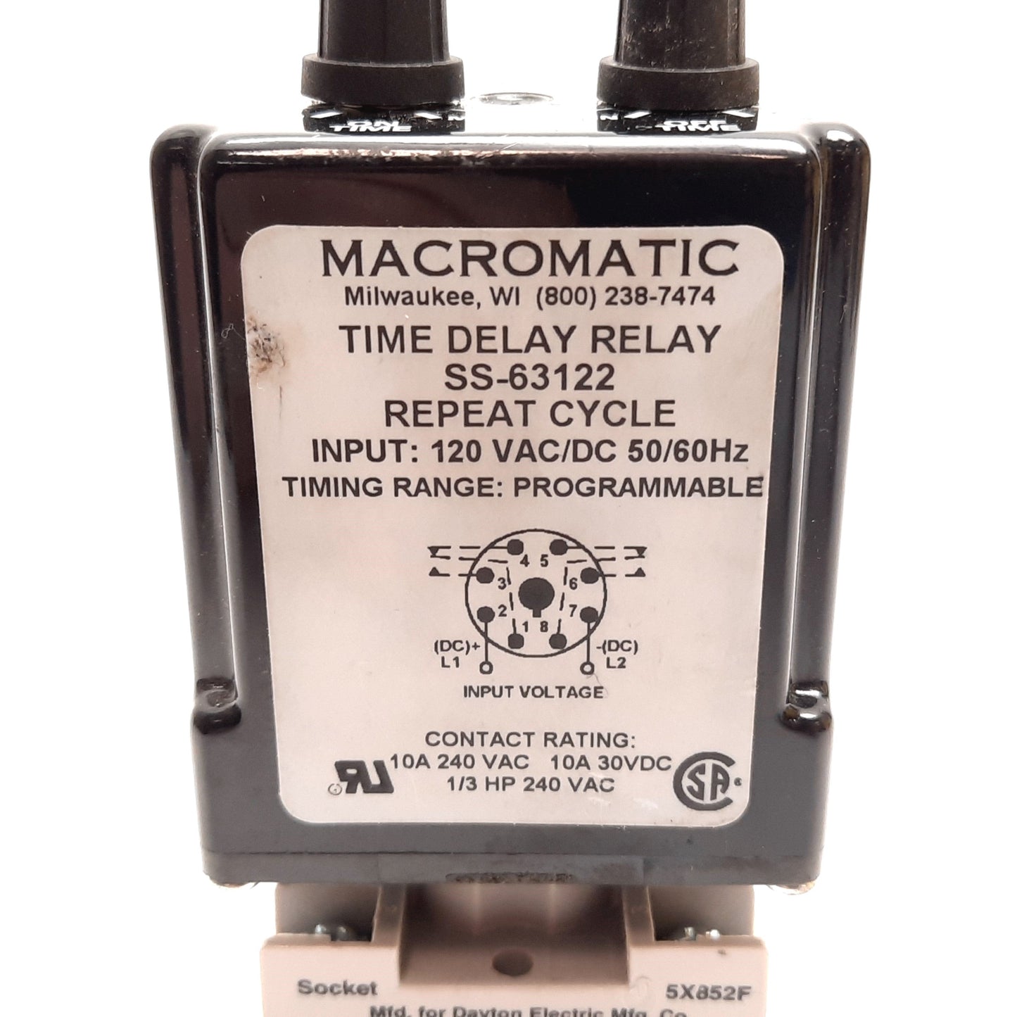 Used Macromatic SS-63122 Time Delay Relay, 0.6sec to 24hrs, Input: 120VAC/DC