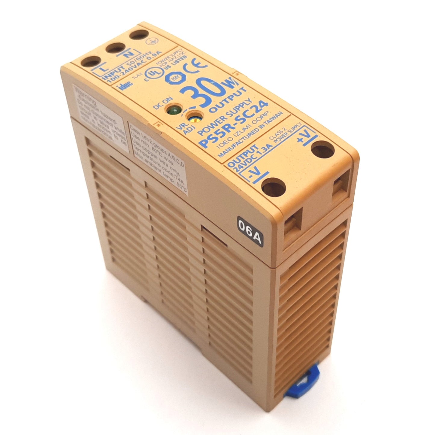Used Idec PS5R-SC24 Compact DIN Power Supply, 100-240VAC Input, 24VDC 1.3A 30W Output
