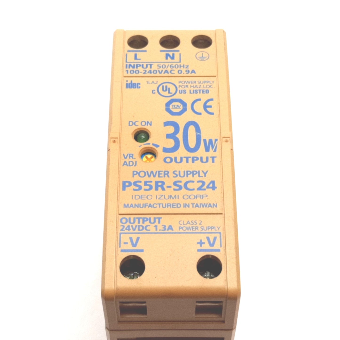 Used Idec PS5R-SC24 Compact DIN Power Supply, 100-240VAC Input, 24VDC 1.3A 30W Output