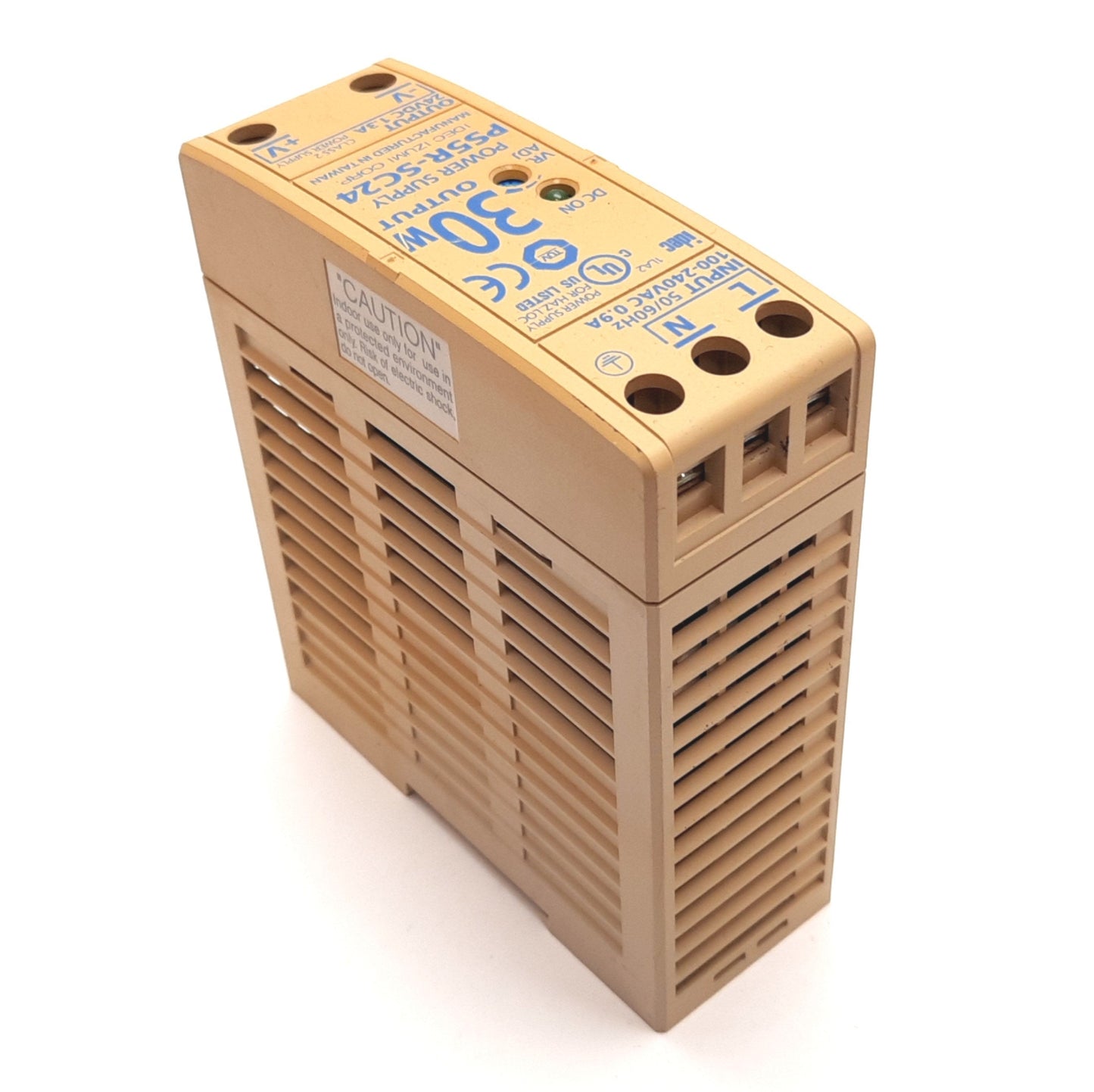 Used Idec PS5R-SC24 Compact DIN Power Supply, 100-240VAC Input, 24VDC 1.3A 30W Output
