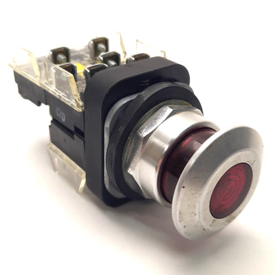 Used Allen-Bradley 800T-FXQH24RA1 LED Illuminated E-Stop Push/Pull, Red, 1NO 2NC