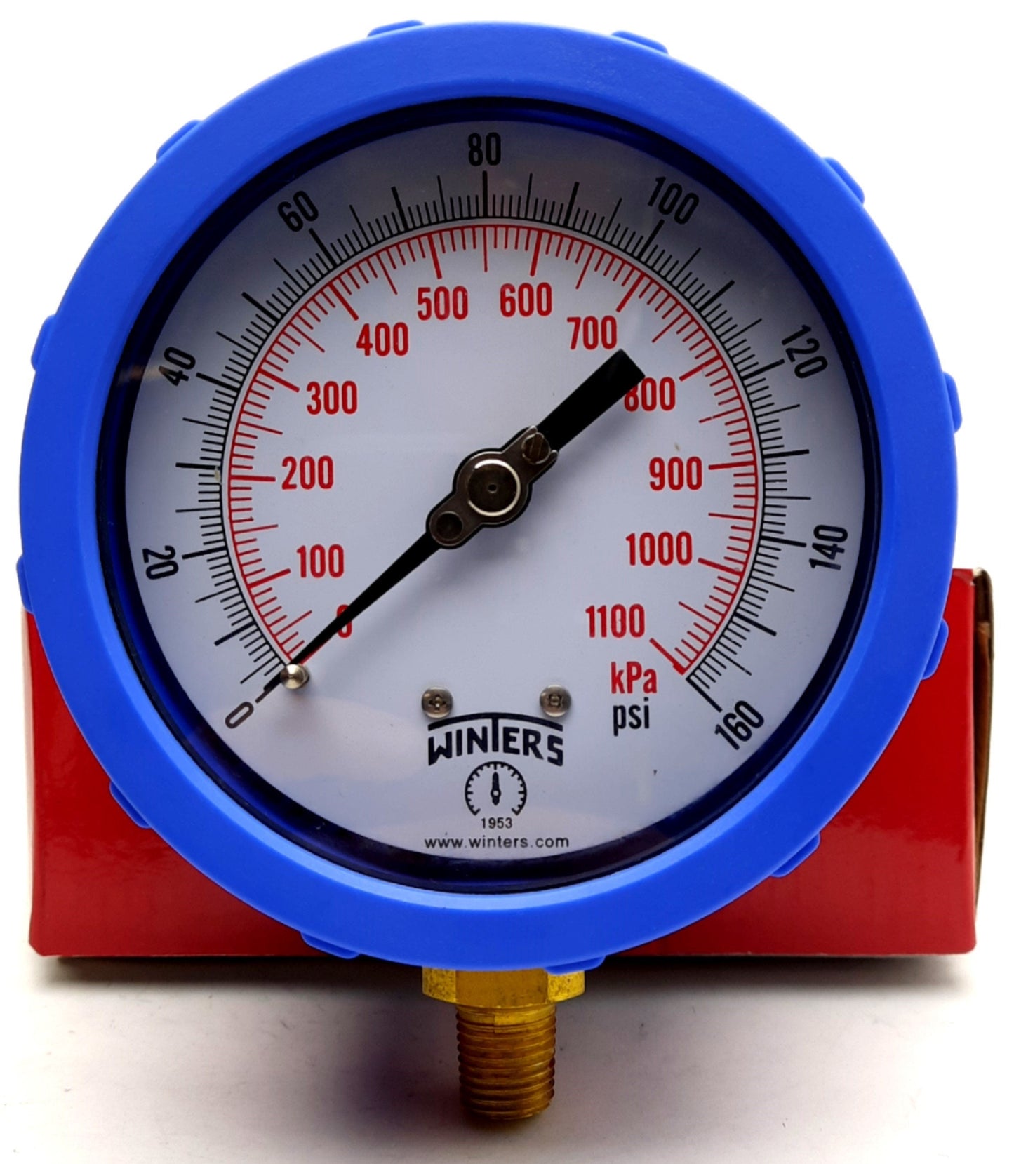 New – Open box Winters PCC605C-4Y Pressure Gauge, 1/4" NPT M Bottom, 0~160Psi Max, 4" Face