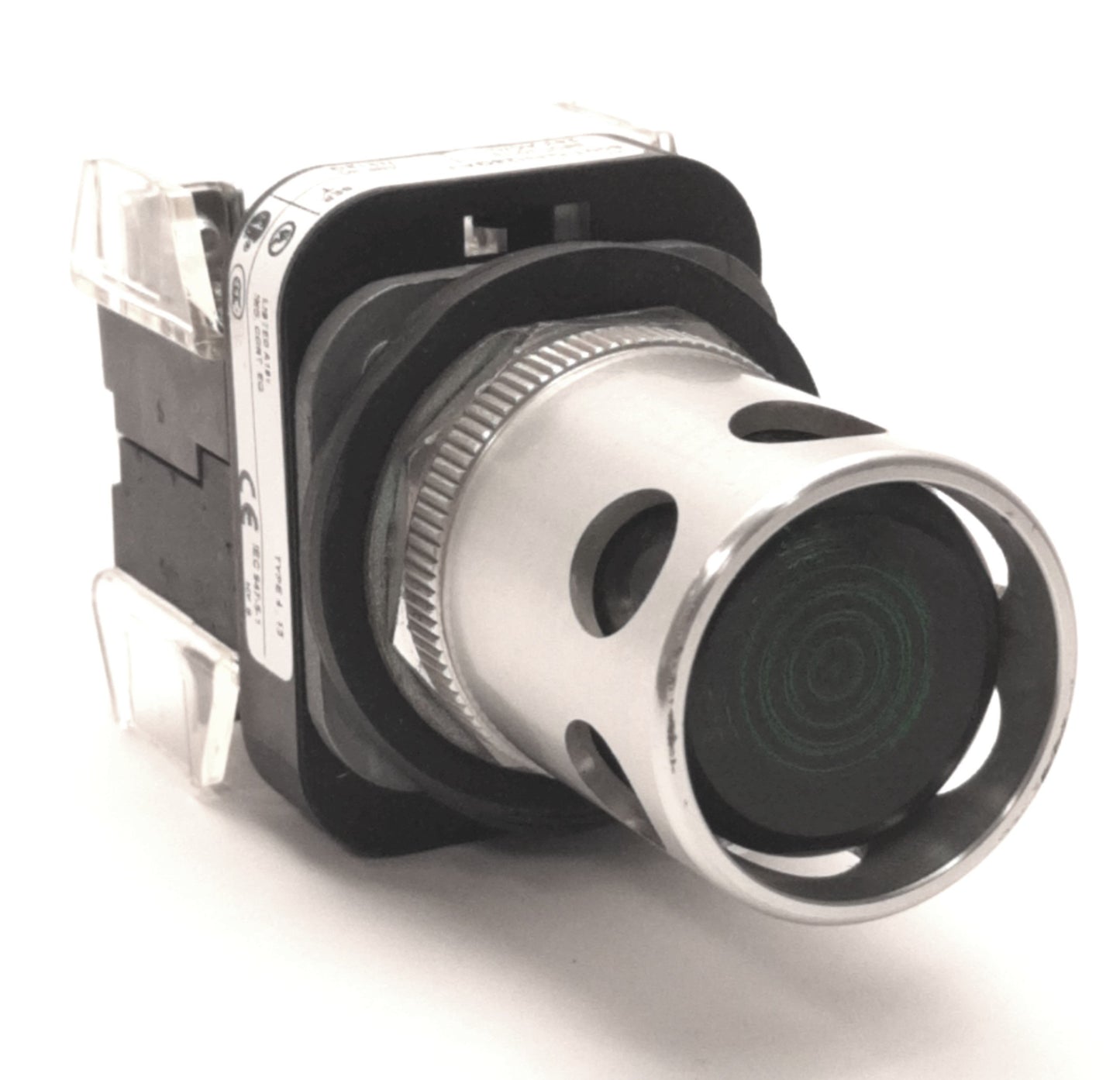 Used Allen Bradley 800T-QAH24GA2 Illuminated Pushbutton, w/Guard, Green, 24v AC/DC