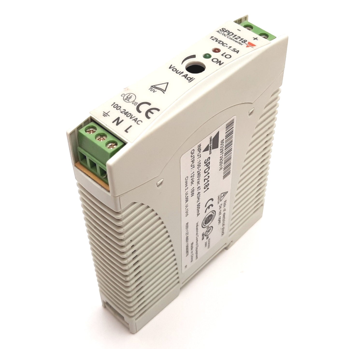 Used Carlo Gavazzi SPD12181 Power Supply, Input: 100-240VAC, Output: 12VDC 1.5A 18W