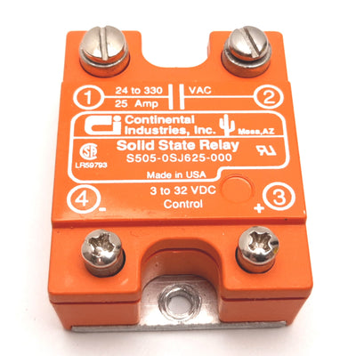 Used Continental S505-0SJ625-000 Solid State Relay, 3-32VDC, 24-330VAC 25A
