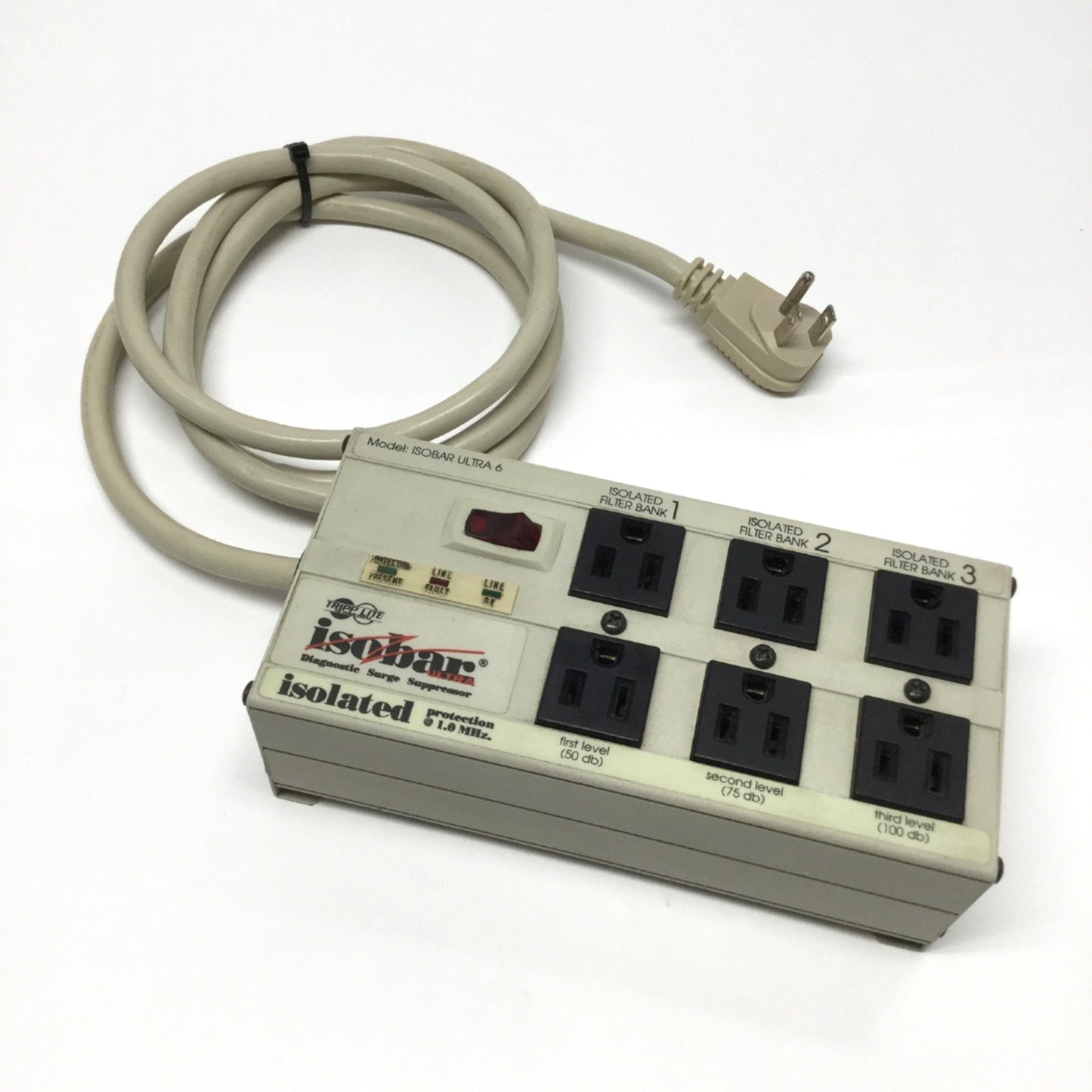 Used Tripp Lite ISOBAR 6 ULTRA Diagnostic Surge Suppressor, 6-Outlet, 120VAC, 12A