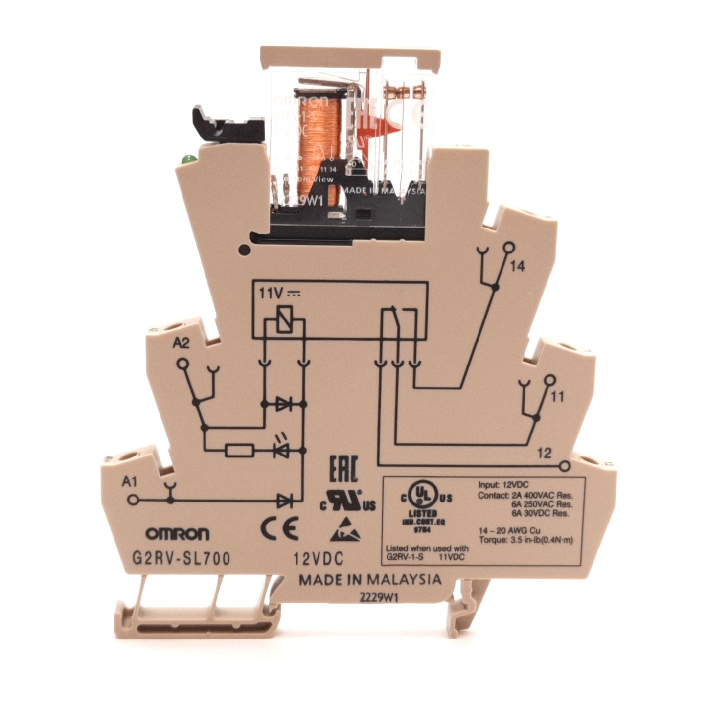 New Omron G2RV-SL700 Relay, SPST, Coil: 11VDC, Contact: 6A 250VAC 30VDC, W/ Socket