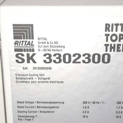 New Rittal SK 3302.300 Top Therm Cooling Unit, 230V, 1.7A Max, 300W, 20-55°C