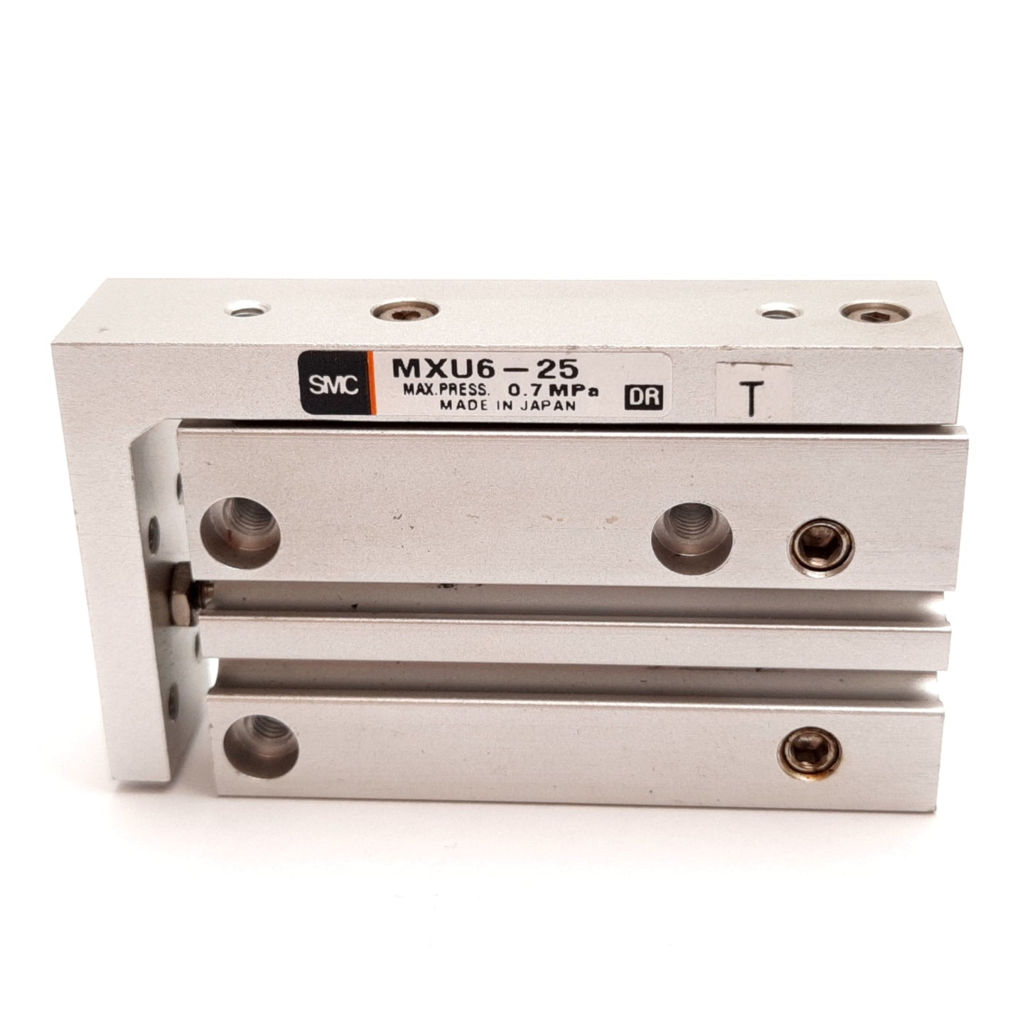 Used SMC MXU6-25 Compact Slide Table, Bore: 6mm, Stroke: 25mm, 0.7MPa, M5x0.8