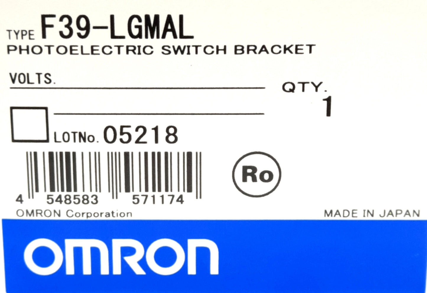 New Omron F39-LGMAL L-Type Mounting Bracket for F3SG-RA and F3WMA Light Curtains