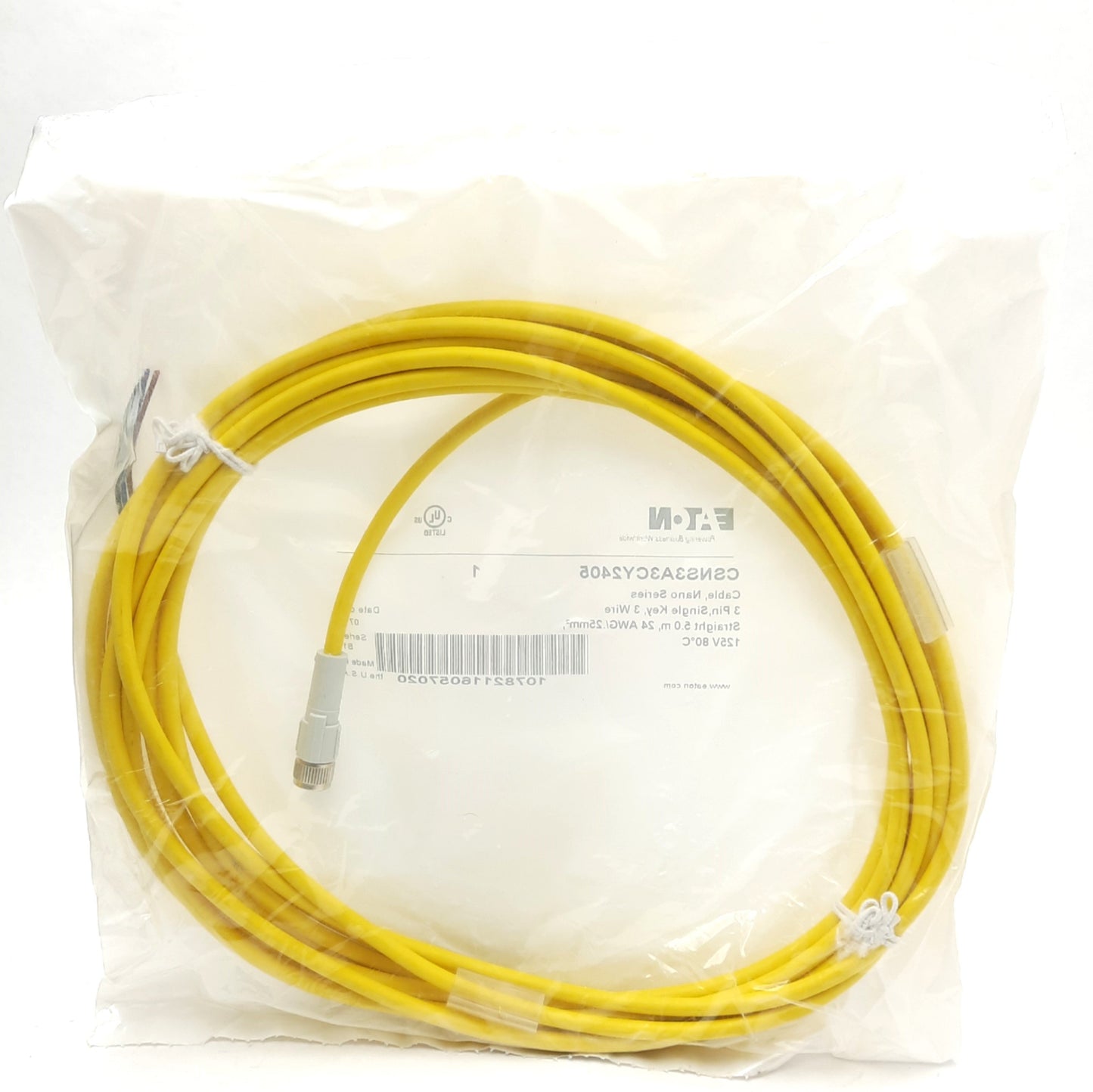 New Eaton CSNS3A3CY2405 Connector/Sensor Cable, M8 3-Pin Female to Flying Leads , 5m